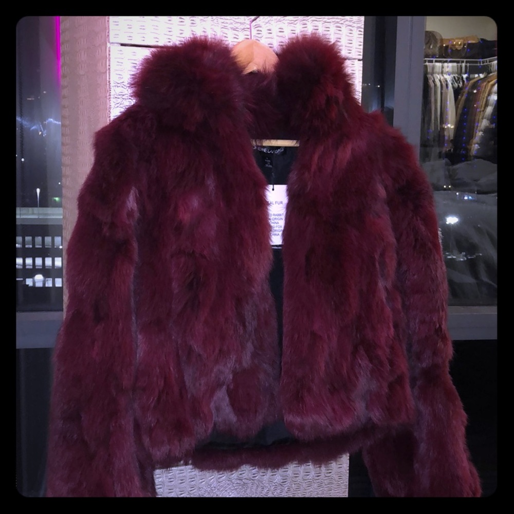 NEW! Cranberry rabbit and fox fur coat